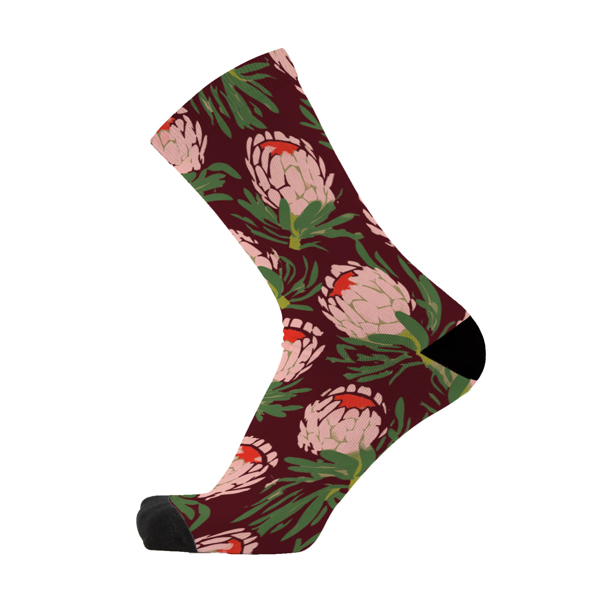 Australian protea flower patterned bamboo socks in large size for men and women