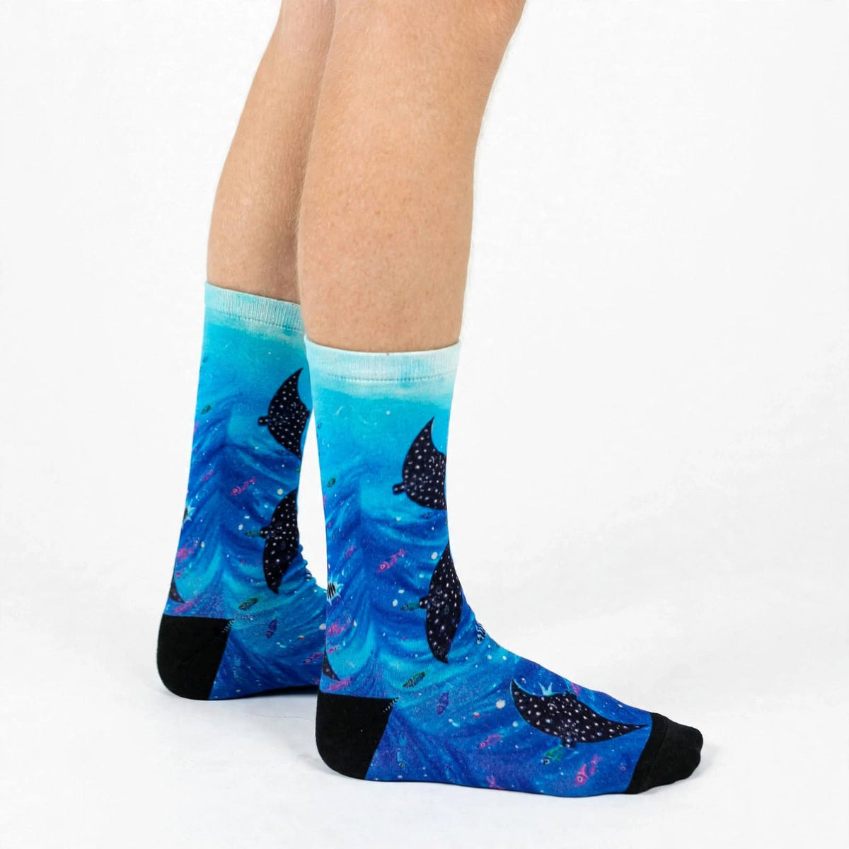 Ocean Wanderers bamboo socks by Aboriginal artist Melanie Hava – blue marine animal print