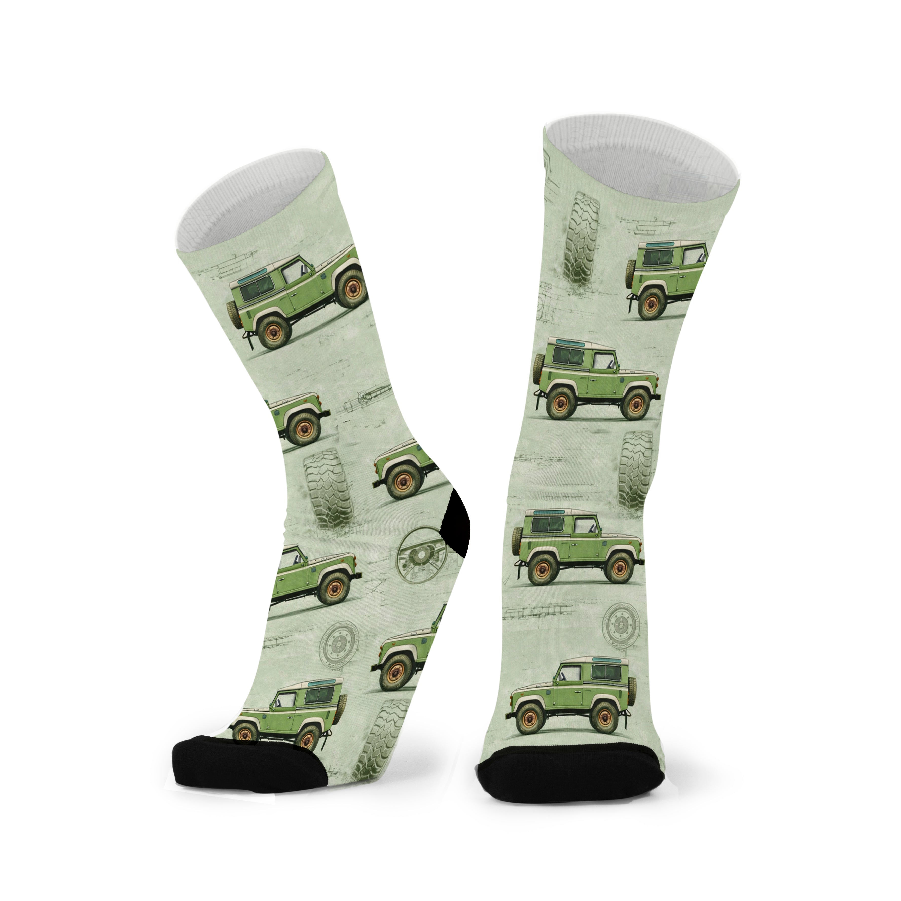 Men’s Outback 4WD bamboo socks with green four wheel drive vehicle pattern