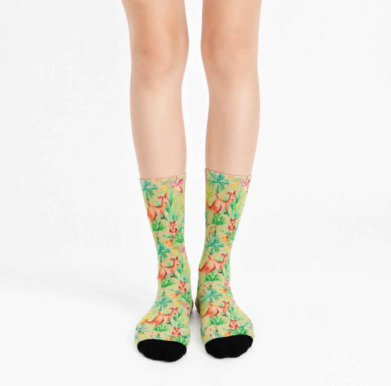 Kangaroo socks worn by a person on a white background