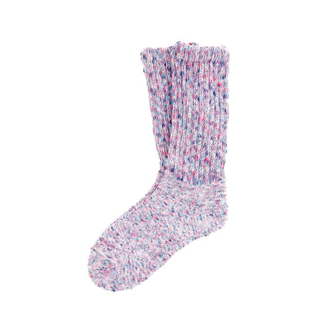 A pair of multicolored ombre effect loose top socks.