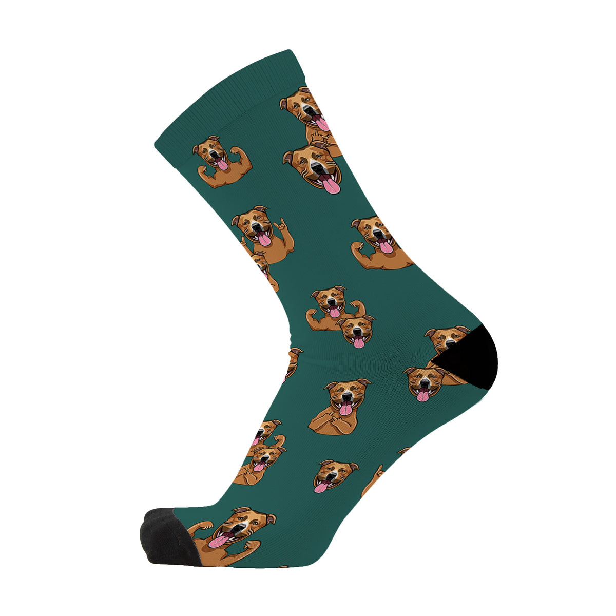 Boxer Boy bamboo dog socks with Boxer print on green background