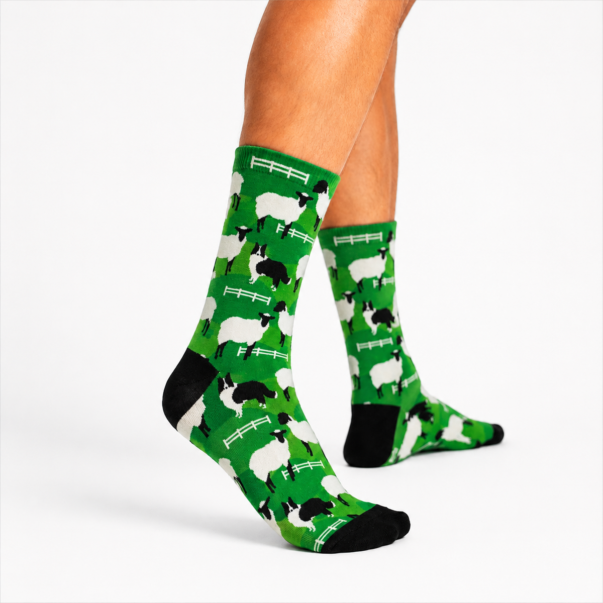 Sheep Dog bamboo socks with Border Collie and sheep design for larger wider feet