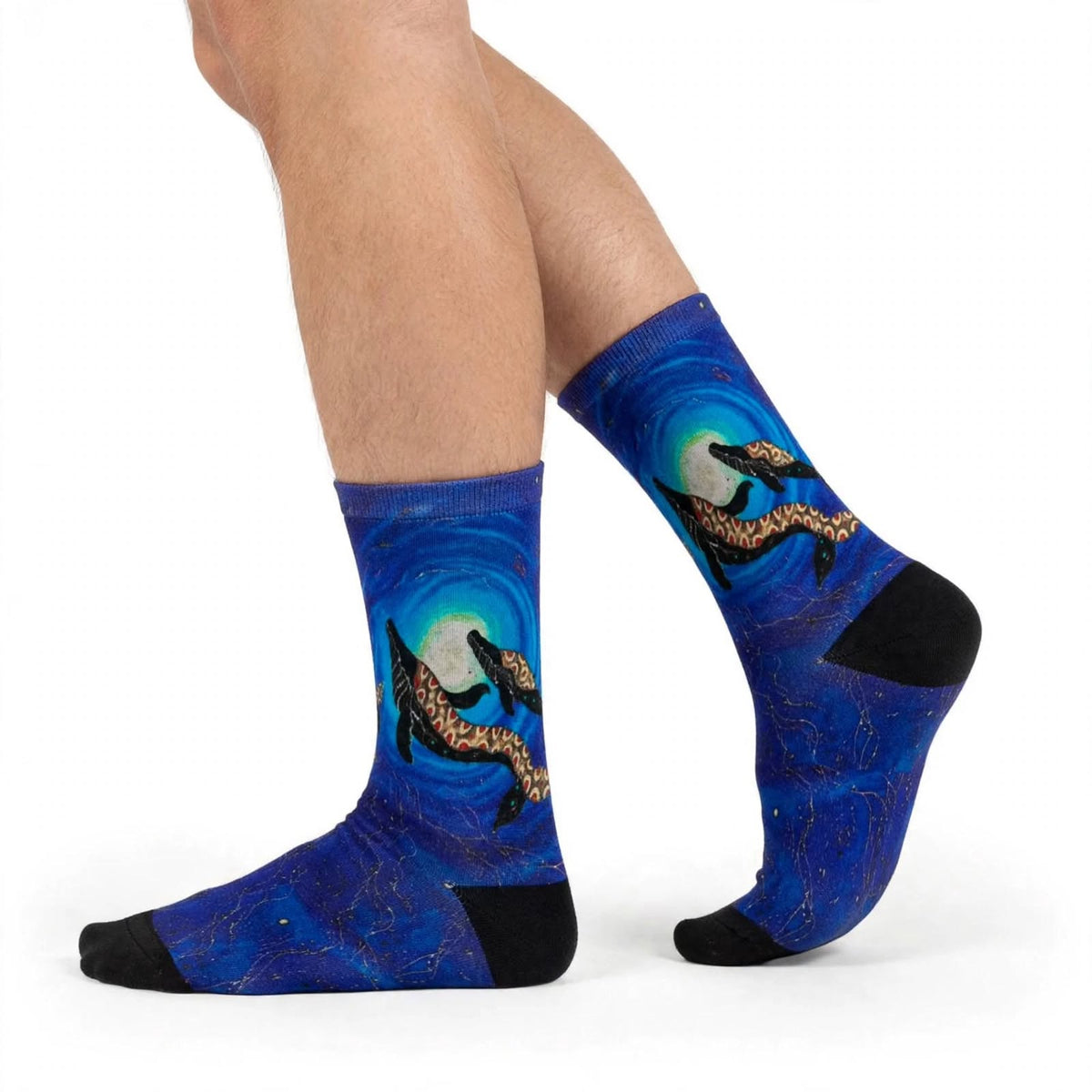 Humpback Whales Aboriginal art bamboo socks by Melanie Hava – whale design on feet