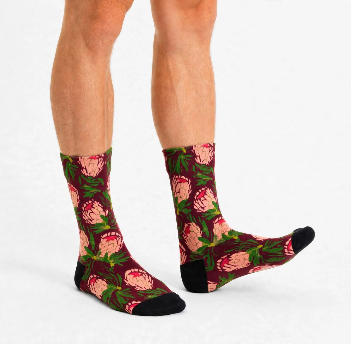 Protea Bloom bamboo socks with colourful floral design for larger and wider feet