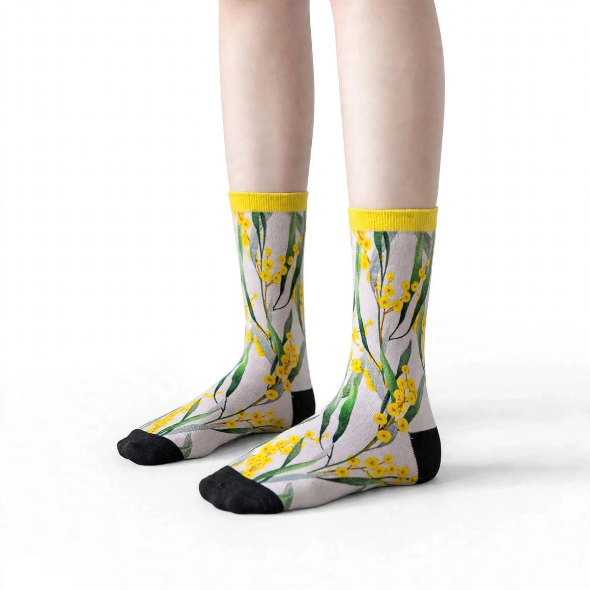Australian golden wattle flower bamboo socks - Red Fox Sox unisex floral design