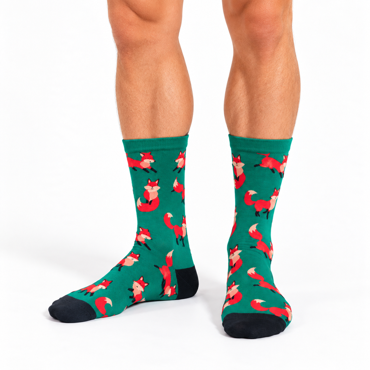 Green fox bamboo socks in large sizes for men with wider feet