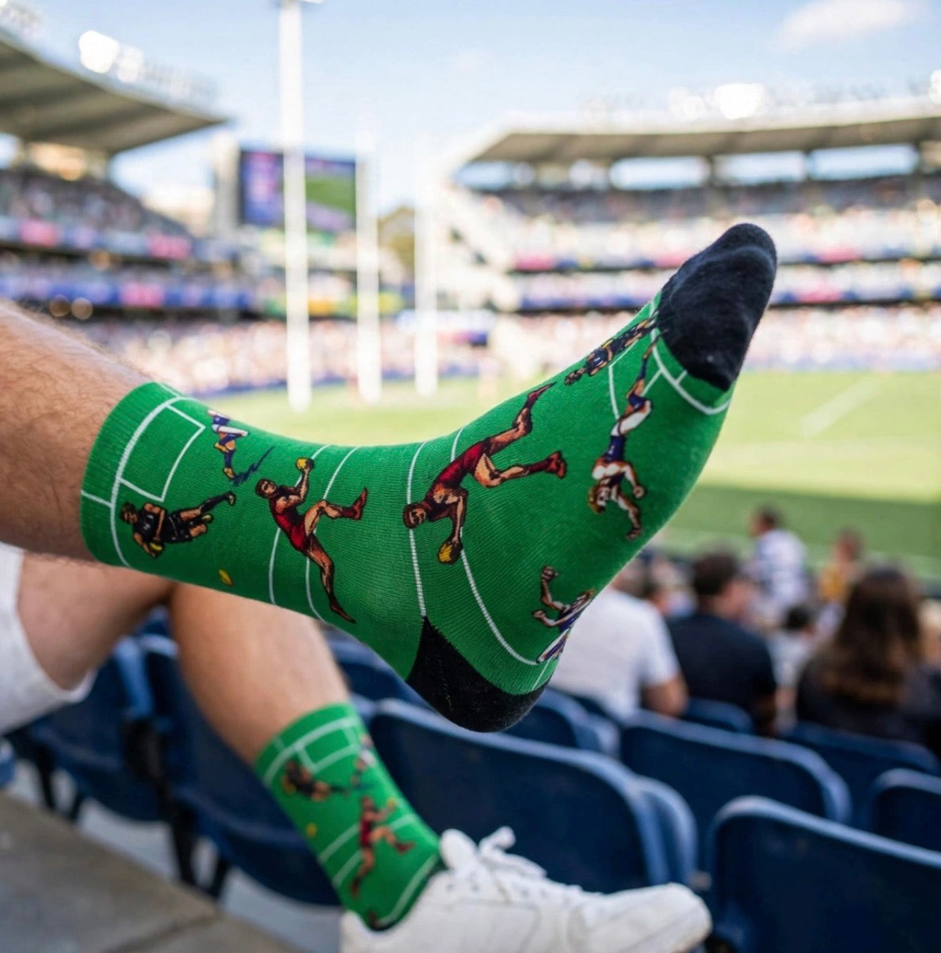 AFL green bamboo socks mens footy socks novelty socks Australia gifts for dad - front view white background