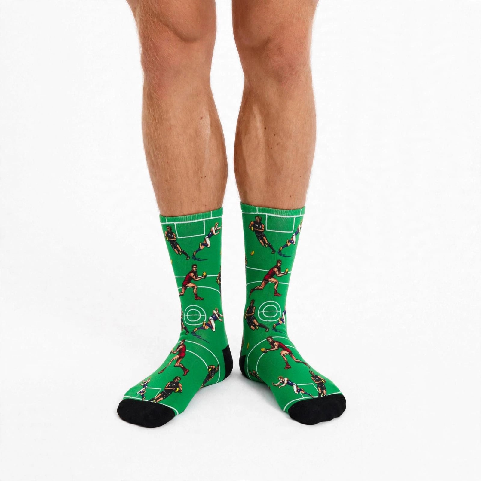 AFL green bamboo socks mens footy socks novelty socks Australia gifts for dad - front view white background