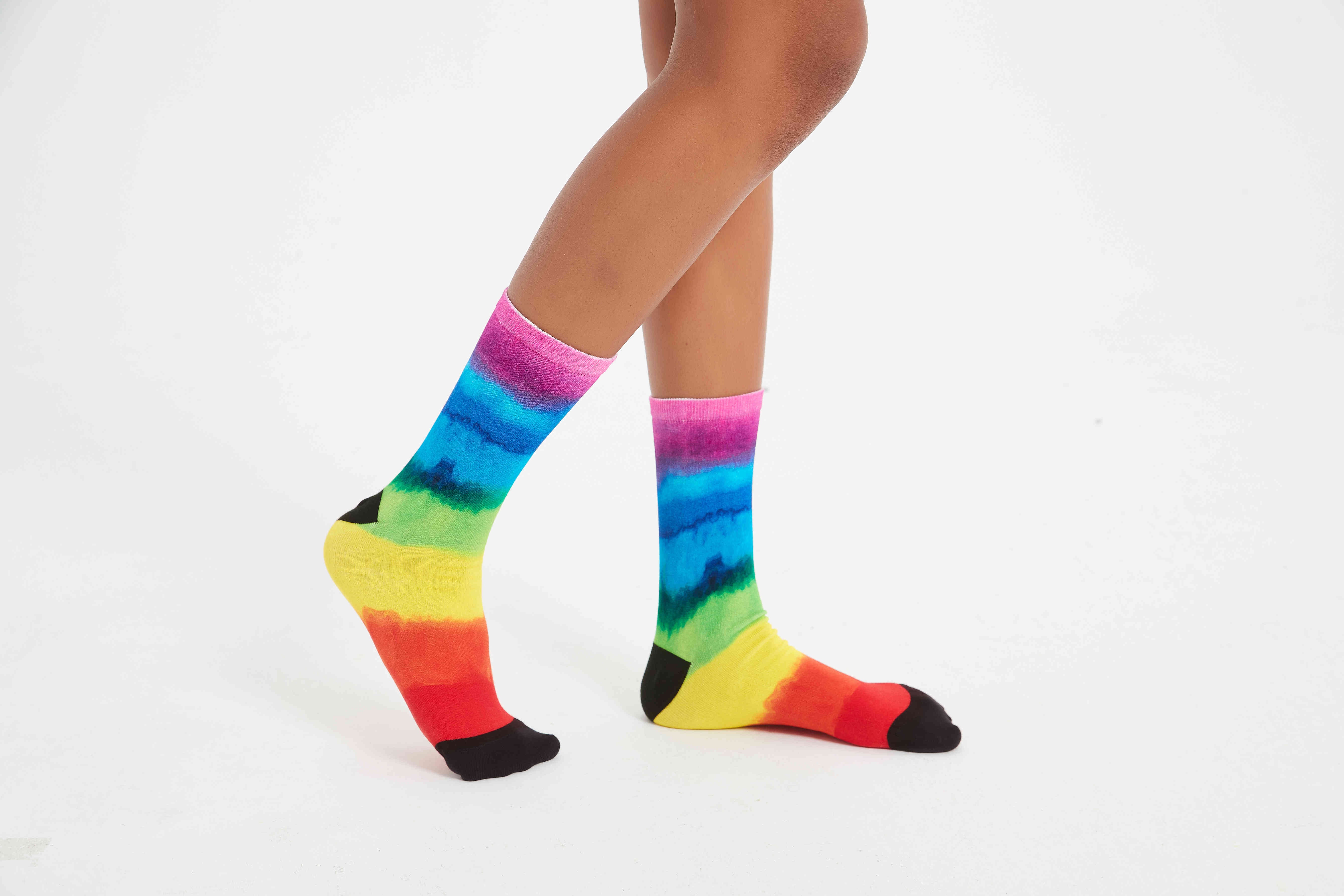 Colourful rainbow tie dye bamboo socks.