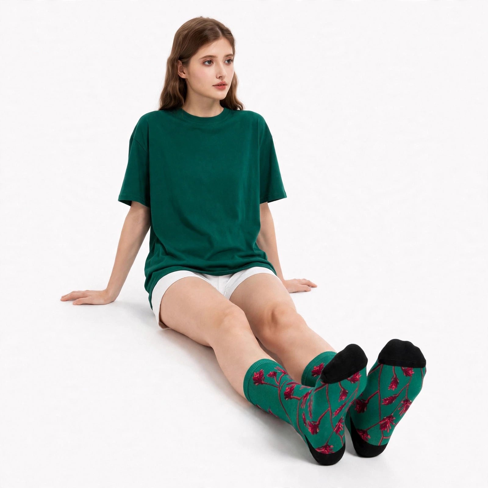 Colourful bamboo socks featuring an Australian kangaroo paw native flower pattern.